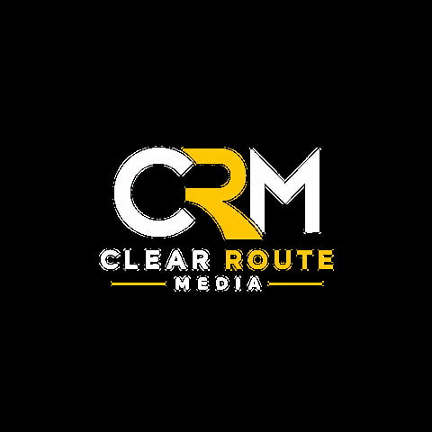 Clear Route Media logo with white and yellow lettering on black background